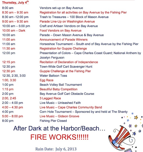 2013 July 4 schedule of events