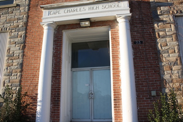 Old School entrance still bears sign number 23 (North Park Row). (Wave photo)