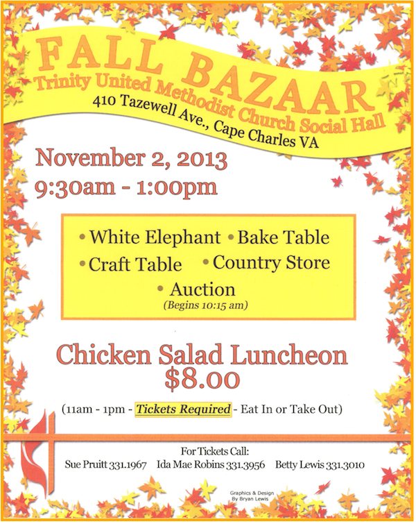 SATURDAY 11/2: Fall Bazaar at Trinity UMC : Cape Charles Wave